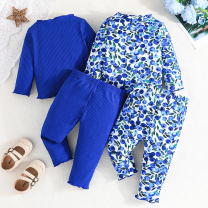 Kleinkind Baby Mädchen Kleidung Set Rüschen gerippt Kurzarm / Langarm T-Shirt Tops + Shorts Hosen 4 Stück Sommer Herbst Süße Outfits Set