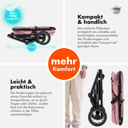 Daliya® FLEXI-PRO M 2in1 Kombikinderwagen & Buggy – XXL-Set, Reise-Kinderwagen mit Einhand-Abnahme, Wetterschutz, Sportsitz, Wickeltasche, Spieltisch, Regenschutz, dicke Matratze (Olivgrün)