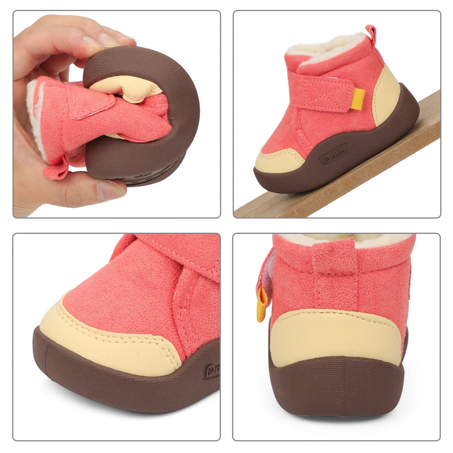 MASOCIO Winter Shoes Baby Boots Boys Girls Baby Shoes Winter Plush Flat Rubber Non-Slip Size 18-23 EU