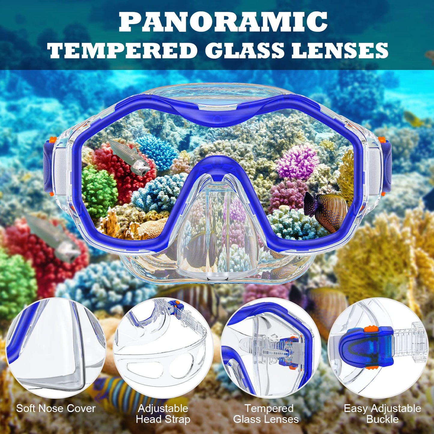 JEMULICE Taucherbrille Kinder, Schwimmbrille Kinder Schnorchelmaske für Jungen Mädchen, Tauchmaske mit Nasenabdeckung 180°Panorama HD Anti Nebel Anti-Leck Schwimmmaske für Kinder 4-16 Jahre