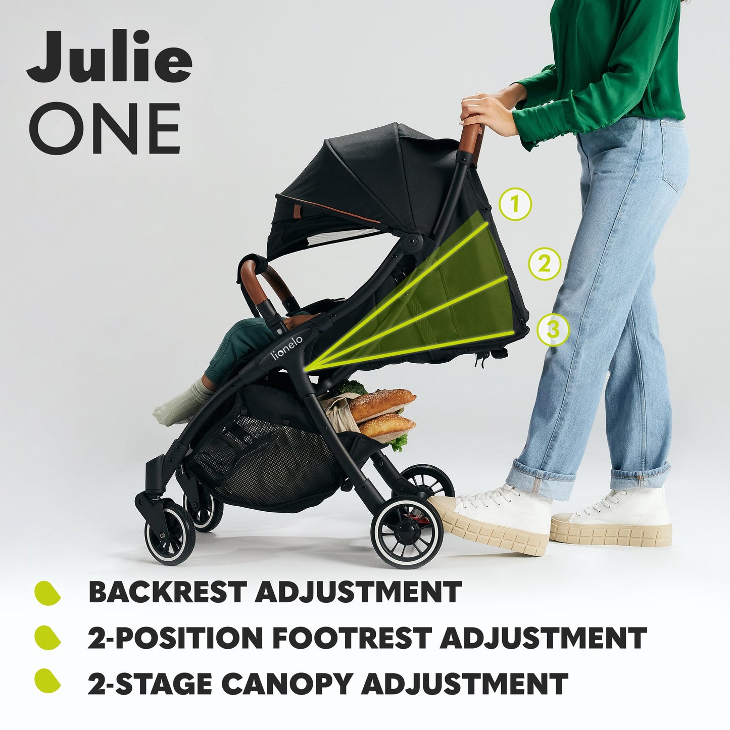 LIONELO Julie One Buggy Pushchair up to 22 kg, Adjustable Backrest and Footrest, Mosquito Net, Leg Warmer, Drink Holder and Transport Bag, Foldable