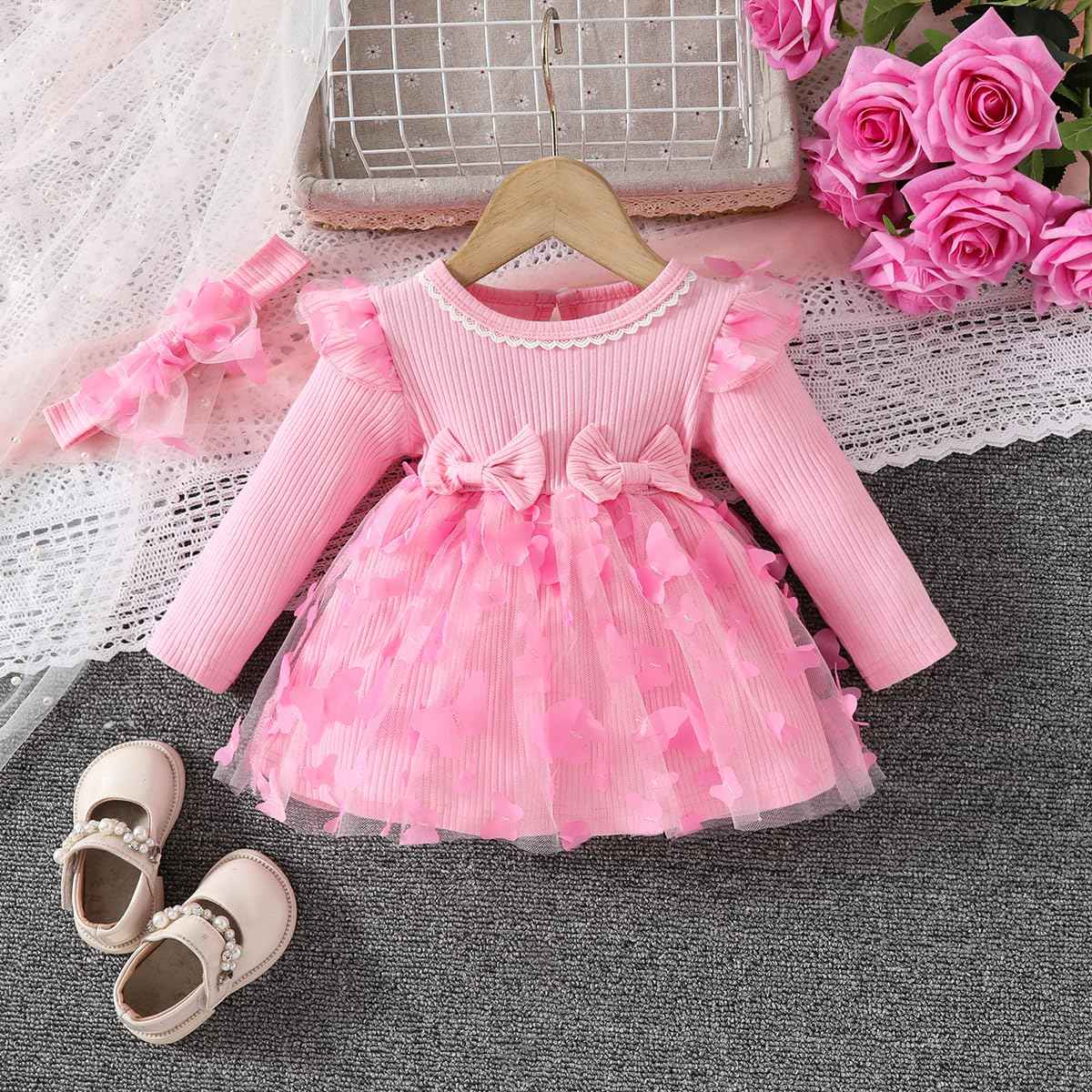 Baby Girl Dress Long Sleeve Newborn Baby Clothing Ruffle Tulle Dress Princess Tutu Skirt for 6 Months - 3 Years