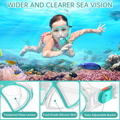 JEMULICE Taucherbrille Kinder, Schwimmbrille Kinder Schnorchelmaske für Jungen Mädchen, Tauchmaske mit Nasenabdeckung 180°Panorama HD Anti Nebel Anti-Leck Schwimmmaske für Kinder 4-16 Jahre