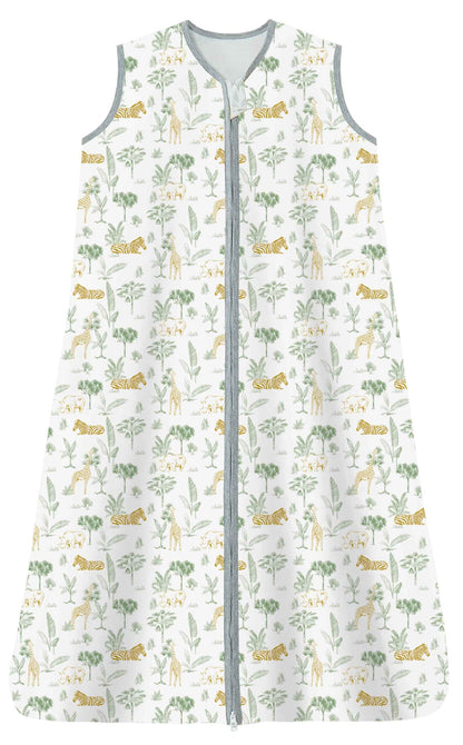 Chilsuessy Children's Sleeping Bag 1.5 Tog Pack of 2 Baby Sleeping Bag Made of 100% Cotton, Baby All-Year Sleeping Bag Pyjamas for Boys and Girls, 1.5 Tog/Elephant Lion + Green, 110 cm / Baby Height