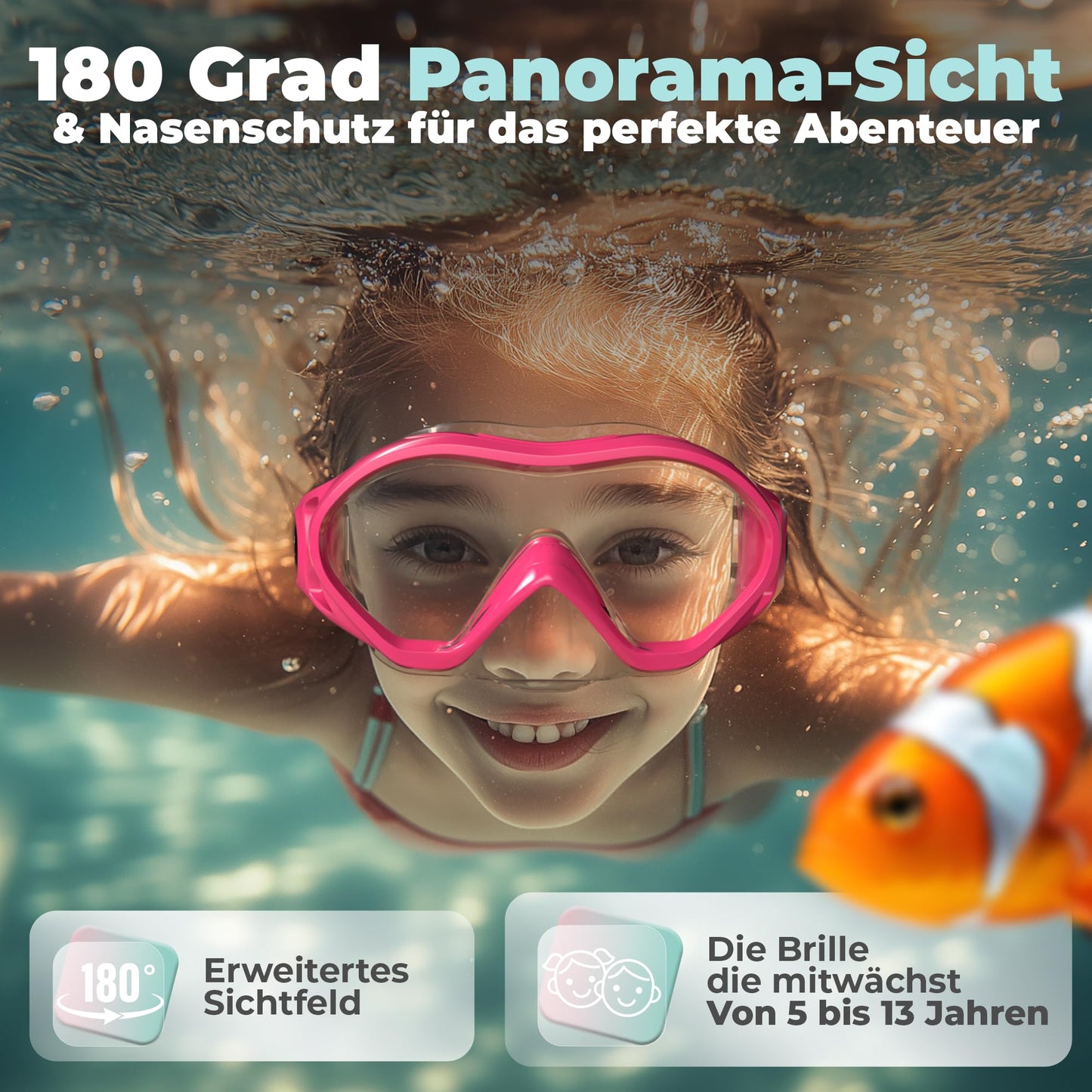 KIDVERSE Schnorchelset Kinder - Taucherbrille mit Schnorchel - Panorama Taucherbrille mit Nase - Kindertaucherbrille Alternative Schnorchelmaske