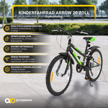 Actionbikes Kinderfahrrad Arrow | 20 Zoll 24 Zoll - V-Brake Bremsen - Fahrrad für Kinder von 6-12 Jahren - Schutzblech v. / h - Kinder Fahrrad für Mädchen & Jungen - Fahrräder - Bicycle - Kinderrad - Meloni2