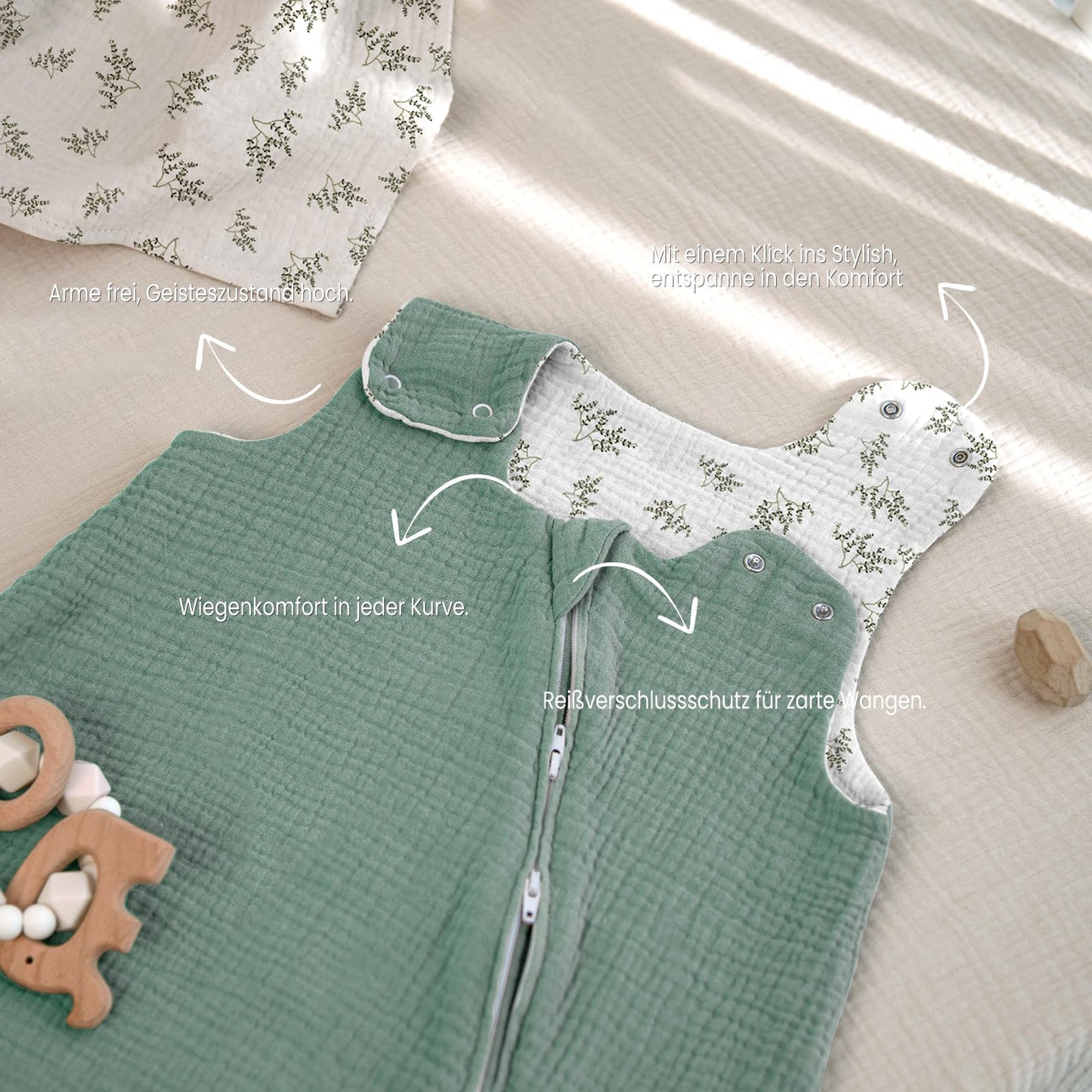 lulumoon Baby Sleeping Bag for 3-9 Months: Muslin Sleeping Bag Baby for Boys and Girls - Cotton Baby Sleeping Bag for 70 cm All-Year Children's Room