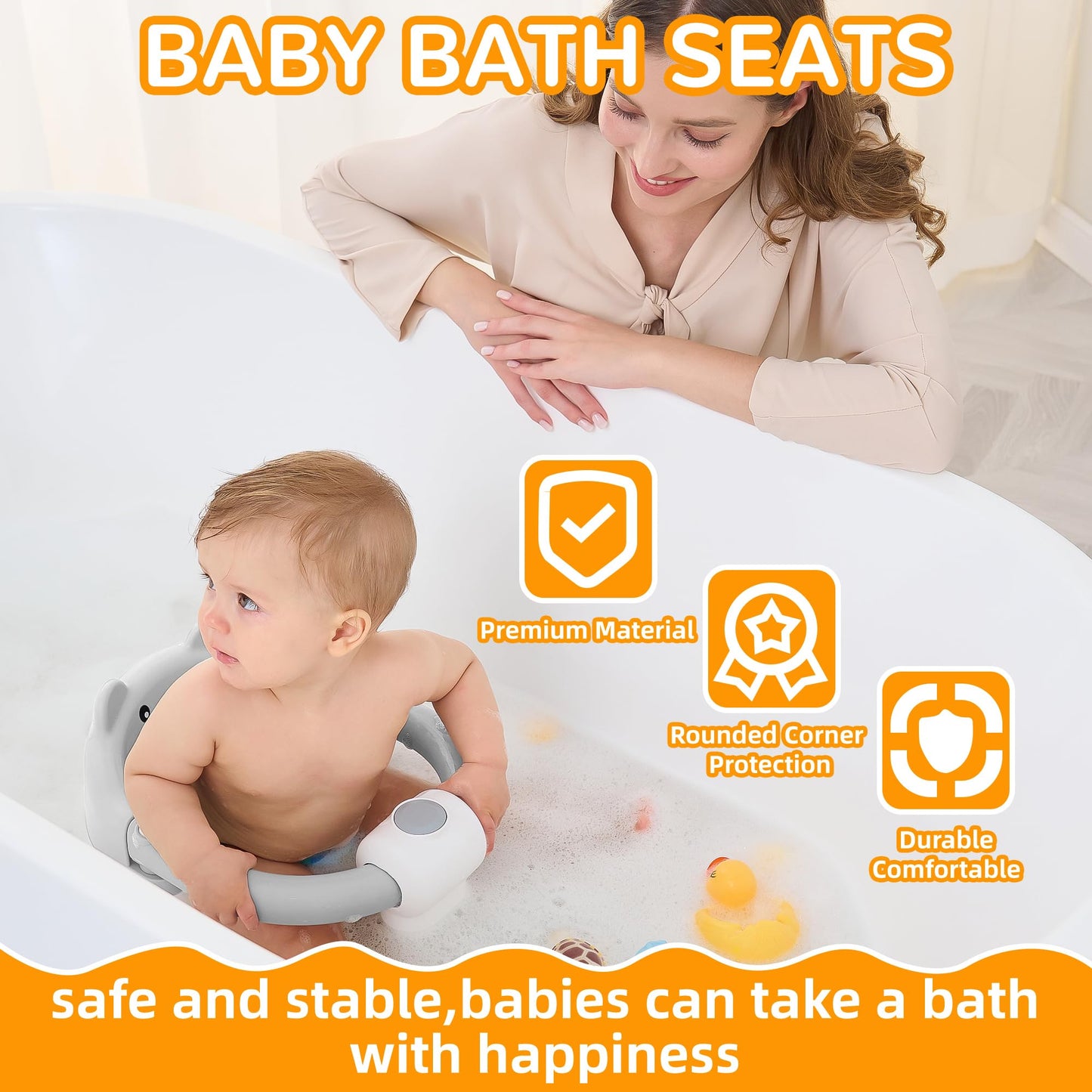 Baby Bath Seat from 6 Months, Bear Non-Slip Bath Seat Baby with 4 Suction Cups and Cushions for Toddlers and Newborns, Safe Portable Bath Chair for Shower or Bathtub, Pink