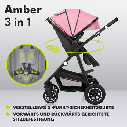 LIONELO MERIL 3-in-1 Multifunktionaler Kinderwagen 0-48 Monate Bis zu 22 kg, Babywanne bis zu 9 kg, Kindersitz bis zu 13 kg, Geländeräder 360°, Vollfederung, XXL-Verdeck mit UPF50+ - Meloni2