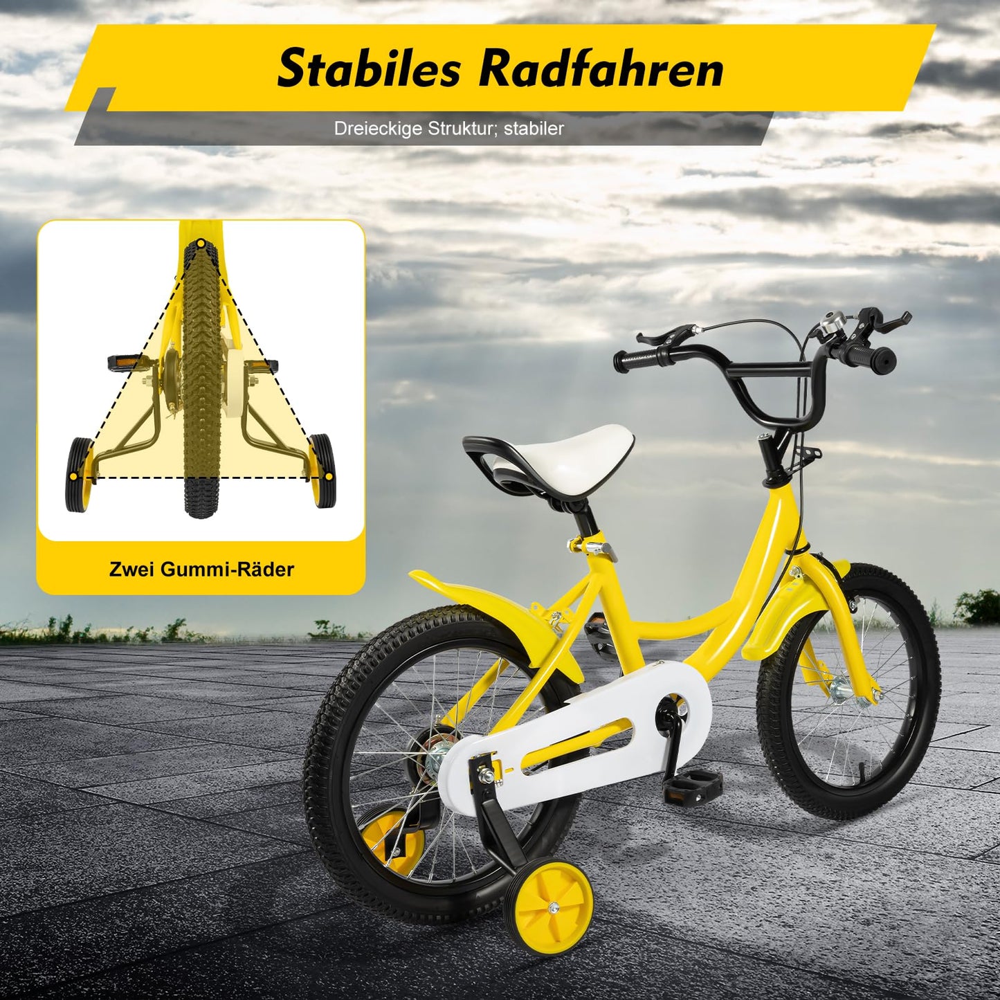 HUSPOO 16 Zoll Kinderfahrrad, Kinderfahrrad für Jungen und Mädchen Kinder, Anfänger Fahrrad Kinderfahrrad Radfahren mit Stabilisatoren und Korb, geeignet für Kinder im Alter von 5-8 Jahren - Meloni2