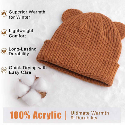 DRESHOW Toddler Beanie Baby Winter Hats Baby Soft Knitting Cute Bear Ears Hat for Boys Girls Warm Hat Hats for 0 Months - 24 Months