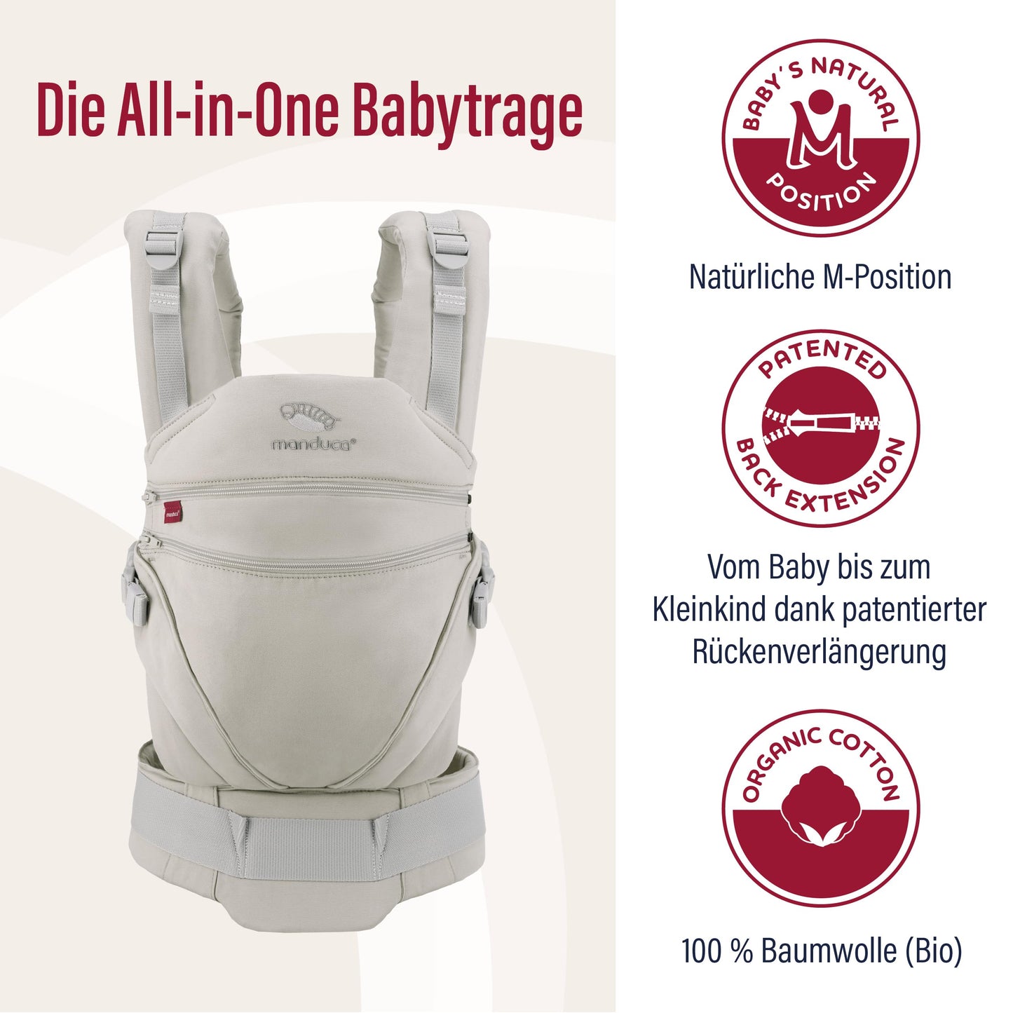 manduca XT Babytrage - Verstellbarer Sitz, der mitwächst - Vom Neugeborenen bis zum Kleinkind - Babytrage aus Bio-Baumwolle mit 3 Tragemöglichkeiten