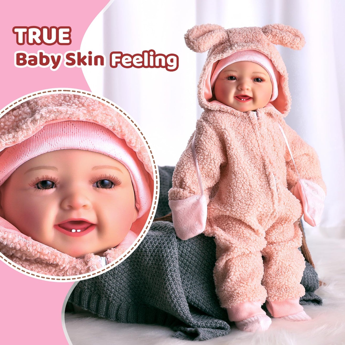 BABESIDE Baby Puppe - 43 cm / 17 Zoll Mädchen Babypuppen mit Stoffkörper - Babypuppe Mit Bezauberndem Outfit, Schnuller Und Babyflasche Als Geschenk FüR Kinder Ab 2 Jahren