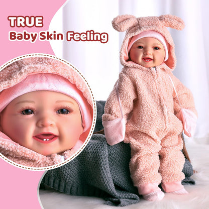 BABESIDE Baby Puppe - 43 cm / 17 Zoll Mädchen Babypuppen mit Stoffkörper - Babypuppe Mit Bezauberndem Outfit, Schnuller Und Babyflasche Als Geschenk FüR Kinder Ab 2 Jahren