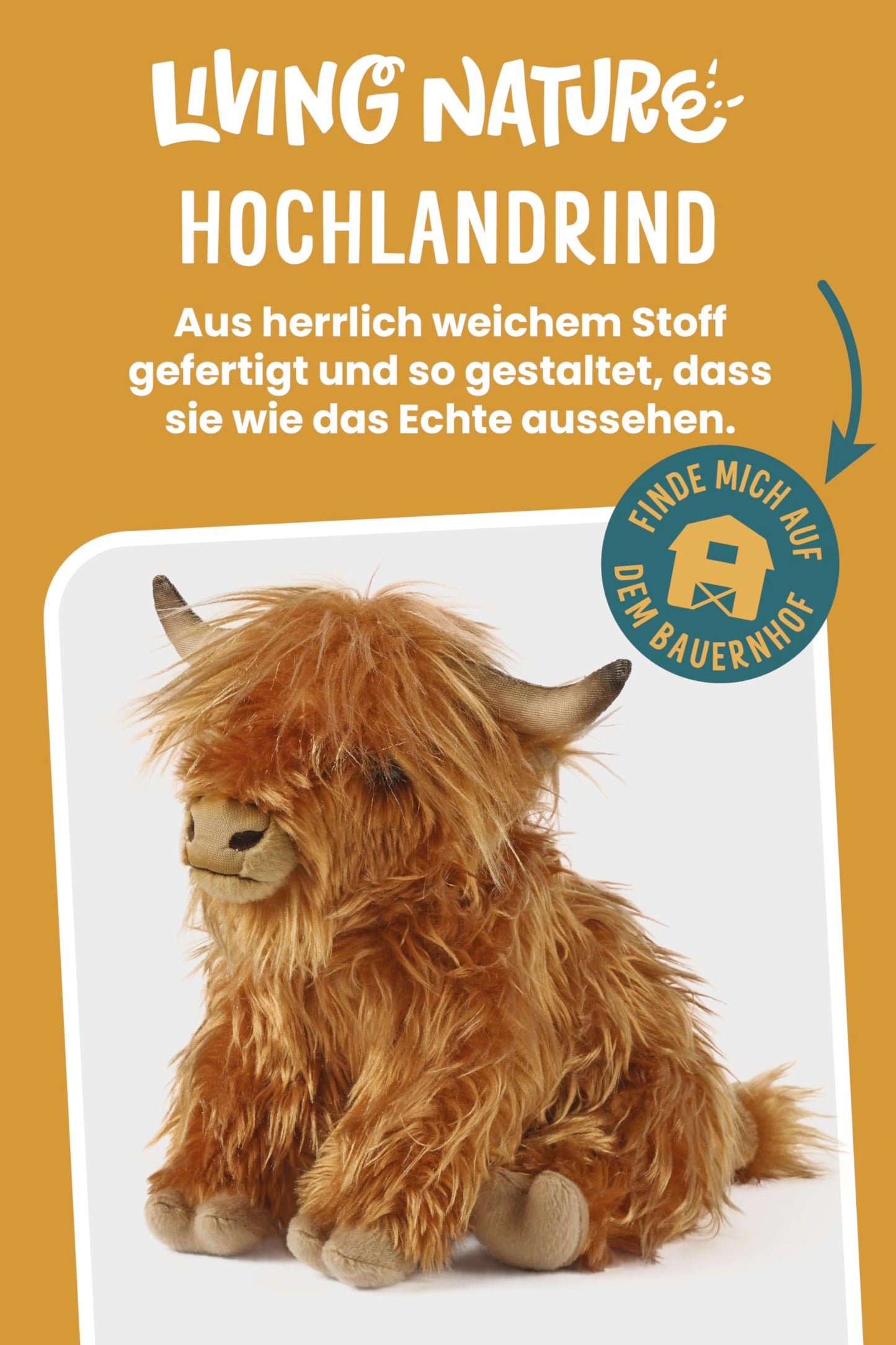 Living Nature Highland Cow Farmyard Animals Soft Toy Cattle, 30 cm