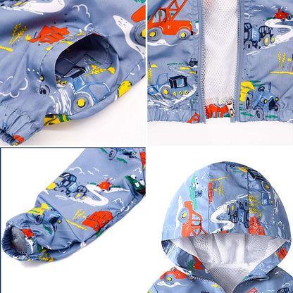 JinBei Jacke Baby Junge Kinder Jacken Kapuzen Sweatjacke Kapuzenjacke Cartoon Aufdruck Jungen Winddicht Mantel Windjacke Übergangsjack Frühling Herbst Outwear Softshelljacke 1-7 Jahre
