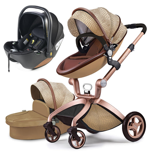 Hot Mom Kinderwagen 3in1 Set Klassik Kombikinderwagen, Modell F22 mit Alu-Rahmen/Vollgummireifen (Schwarz)