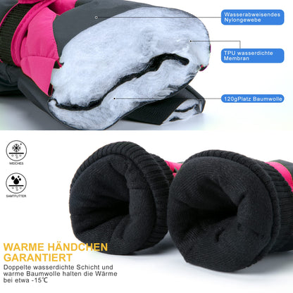 ThxToms Children's Ski Gloves, Winter Snow Ski Gloves, -15°C, Windproof, Waterproof, Warm, PU Thickened Cold Weather, Outdoor Sports, Snowboarding, Skiing, Bike, for Boys and Girls aged 3-13 Years Old
