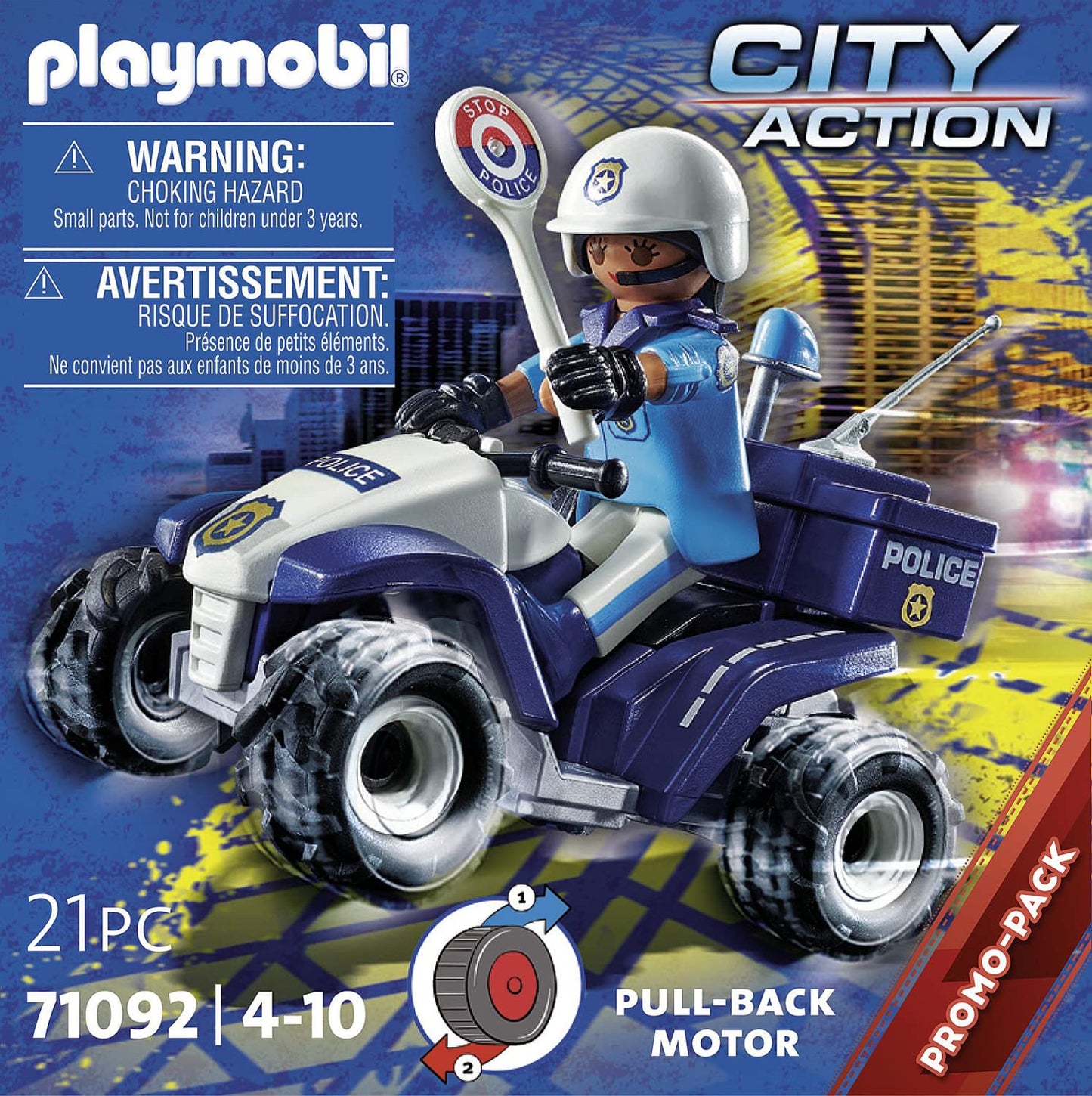 PLAYMOBIL | City Action | Polizei-Speed Quad mit Rückzugsmotor | Spielzeug für Kinder ab 4 Jahren | 71092