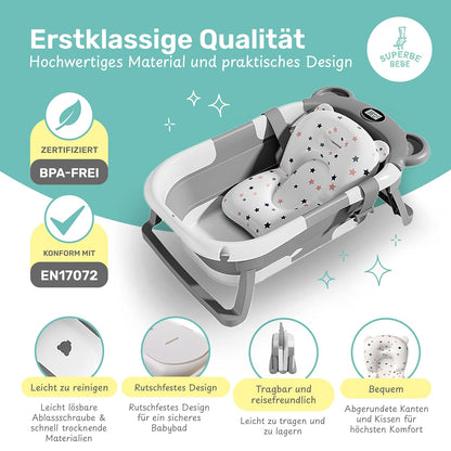 Faltbar Baby Badewanne Mit Rutschfestem Badewannensitz - Babywanne Xxl Mit Badethermometer - Von Der Geburt Bis 3 Jahre - Baby Bathtub - Babygeschenk - Geburtsgeschenke Für Mädchen & Jungen