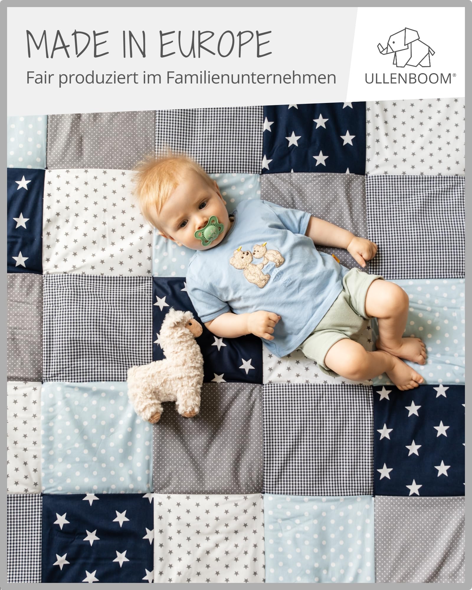 ULLENBOOM Krabbeldecke für Baby 80x80 cm, Outdoor-geeignet, 100% OEKO-TEX Materialien, Made in EU, Weich gepolstert, Eukalyptus - ideal als Spieldecke Baby - Meloni2