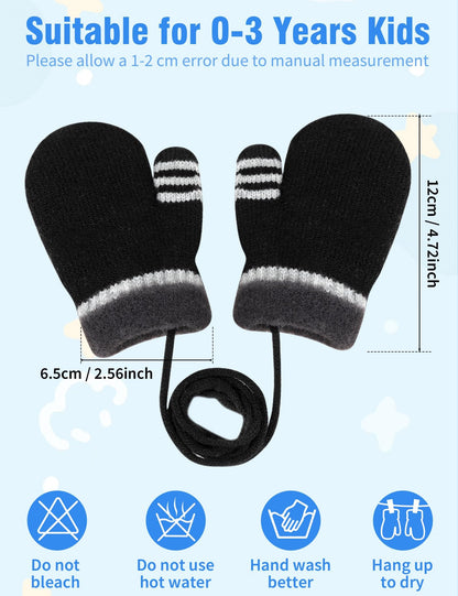 Becellen Fäustlinge Infant, Warme Verdicken Kleinkind Winterhandschuhe mit Schlüsselband Niedliche Anti Kratz Baby Strickhandschuhe für 0-3 Jahre Jungen Mädchen