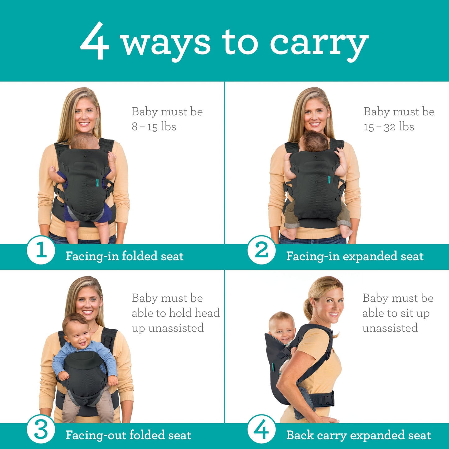Infantino Flip Advanced 4-in-1 Babytrage, Ergonomisch, Umwandelbar, mit Blickrichtung Nach Innen und Außen, Vorne und Hinten Tragbar für Neugeborene bis Kleinkinder von 3,6-14,5 kg, Grau