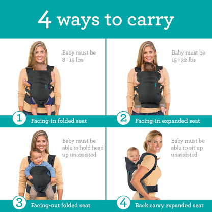 Infantino Flip Advanced 4-in-1 Babytrage, Ergonomisch, Umwandelbar, mit Blickrichtung Nach Innen und Außen, Vorne und Hinten Tragbar für Neugeborene bis Kleinkinder von 3,6-14,5 kg, Grau