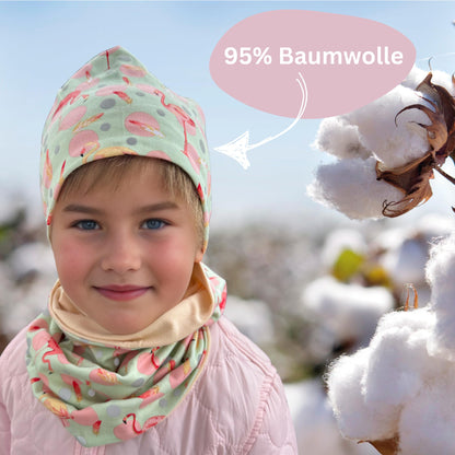 Heckbo 360° Reflector Children's Hat & Loop Scarf Set, Many Designs, 2–8 Years, 95% Cotton, Soft & Easy-Care Stretch Material, for Boys, Girls, Beanie for Spring, Summer, Autumn, Winter