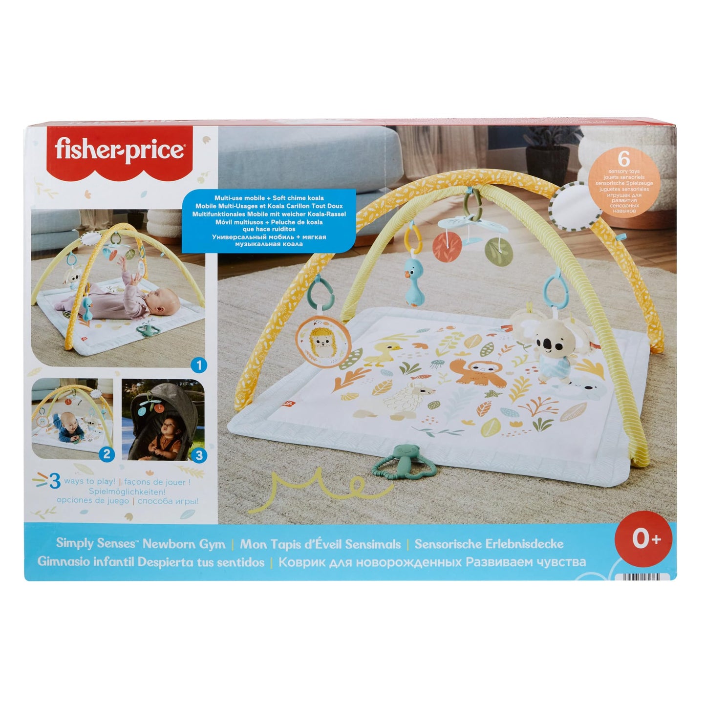 Fisher-Price Animal Friends Contrast Play Mat, Play Arch, with Music and Light, Crawling Mat for Baby, for Tummy Time Play, Baby Equipment, from Birth, HPF39 