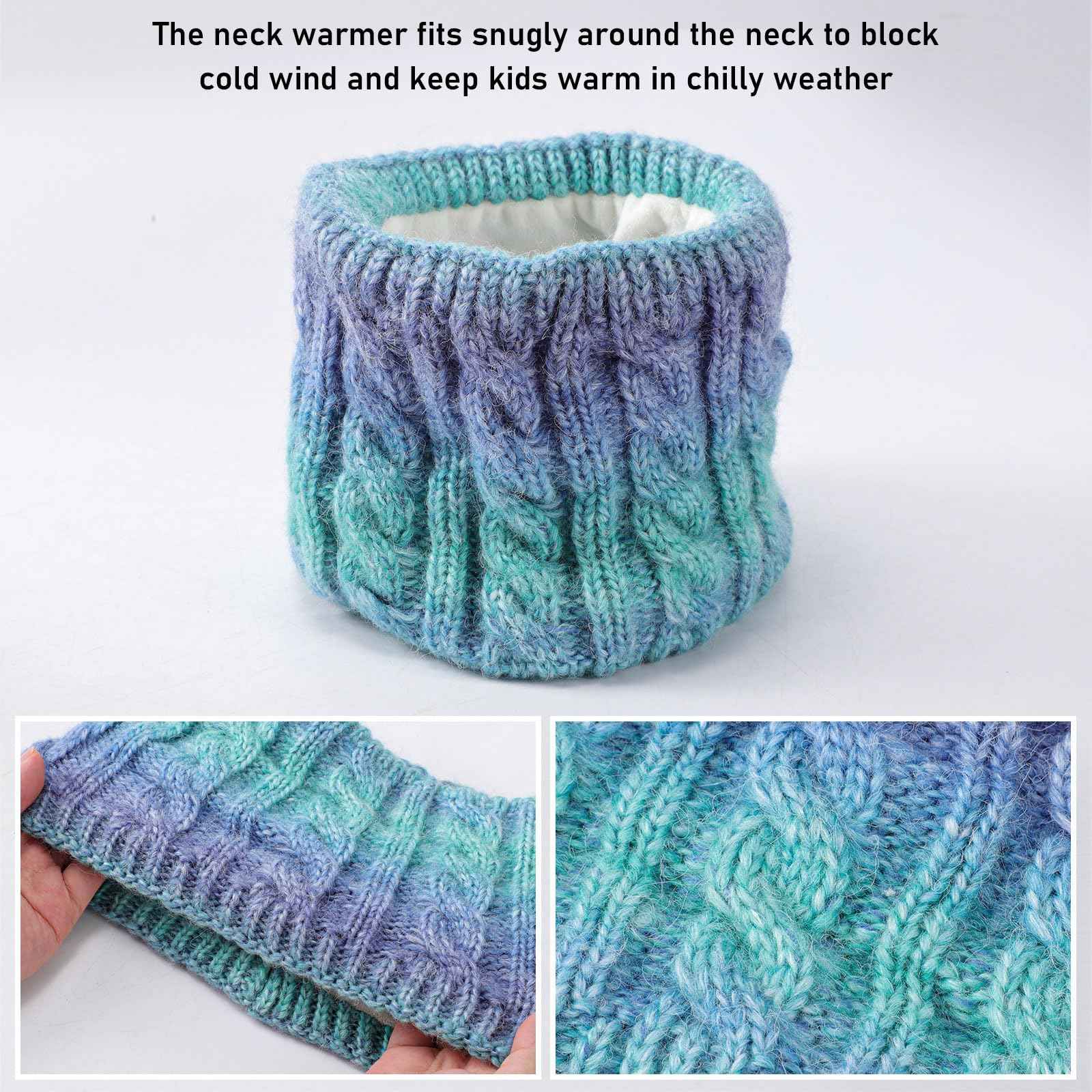 Children's Hat Scarf Gloves Set - 3-in-1 Winter Knitted Hat Scarf and Gloves Set for Children with Pom Pom Beanie, Neck Warmer & Mittens for Boys Girls Age 3-10 Years