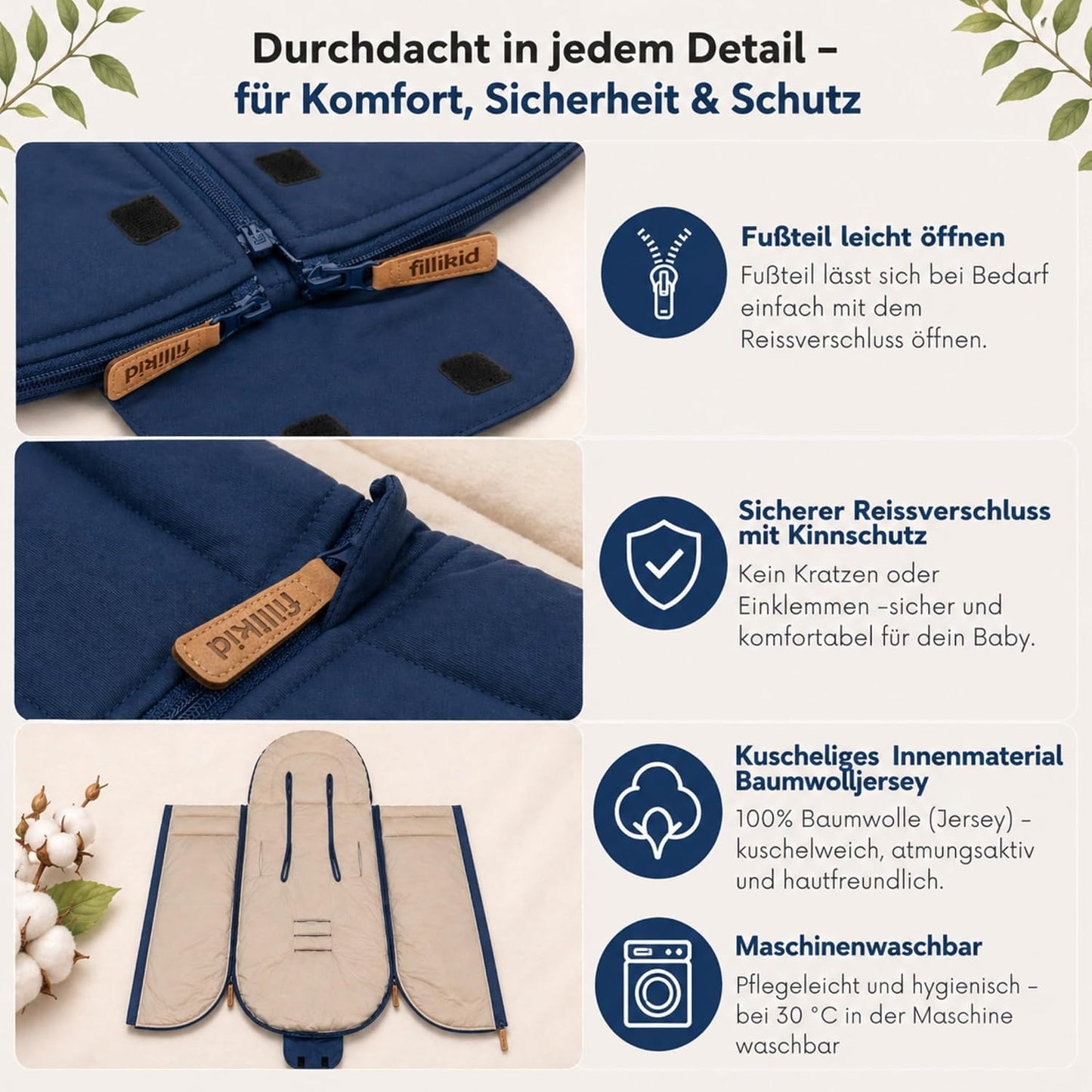 Babyfußsack Light Trend Exklusiv, 95x48cm | Leichter Sommer-Fußsack für Kinderwagen, Buggy & Sportwagen, Vorderteil abnehmbar, pflegeleicht