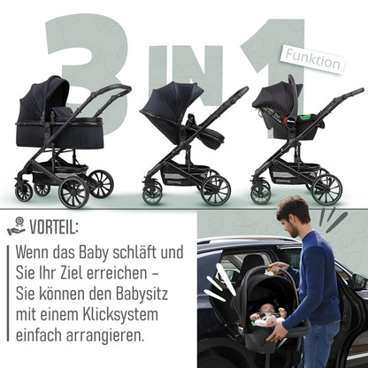 Pixini Neyla Combi Pushchair with Accessories (3-in-1 Set with Baby Seat Black/Black)