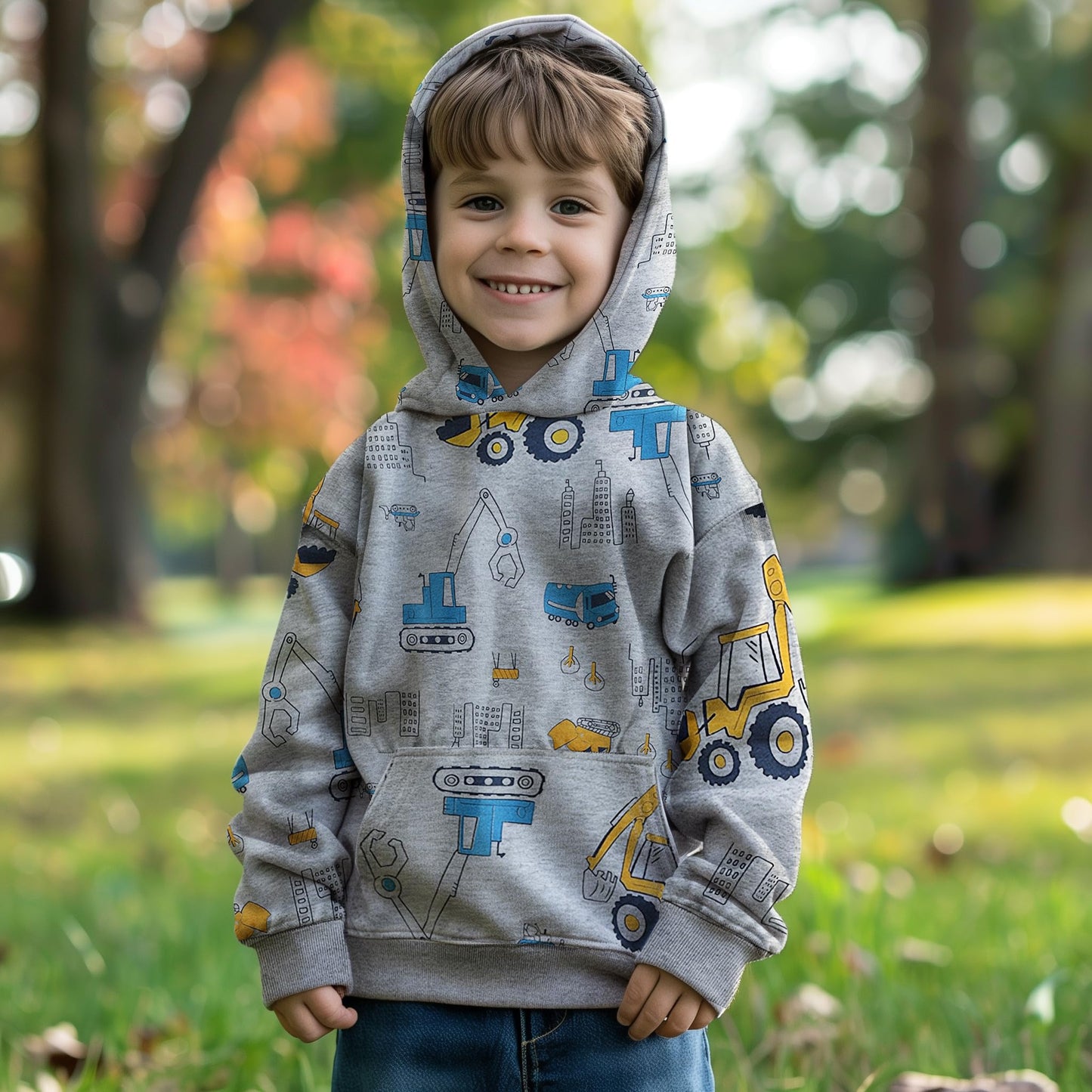 CM-Kid Hoodie Jungen Kapuzenpullover Langarm Bunt Kinder Sweatshirts Traktor Truck Dinosaurier Tops 1-7 Jahre Gr.92-134