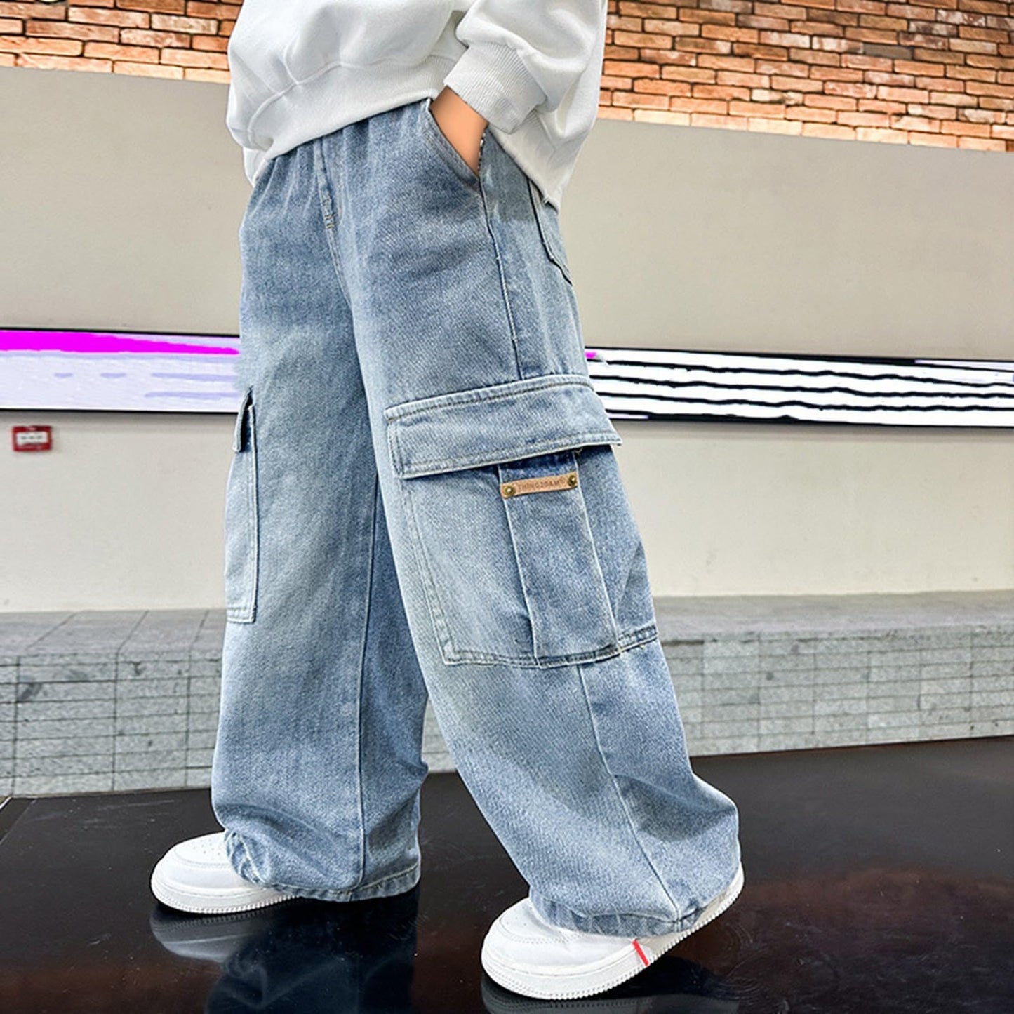 Children's Baggy Jeans Boys Wide Leg Jeans Loose Fit Denim Vintage Trousers Casual Wide Leg Jeans Streetwear Outdoor Vintage Loose Fit Baggy Jogging Bottoms Boys Black Trousers Cargo Trousers Pants
