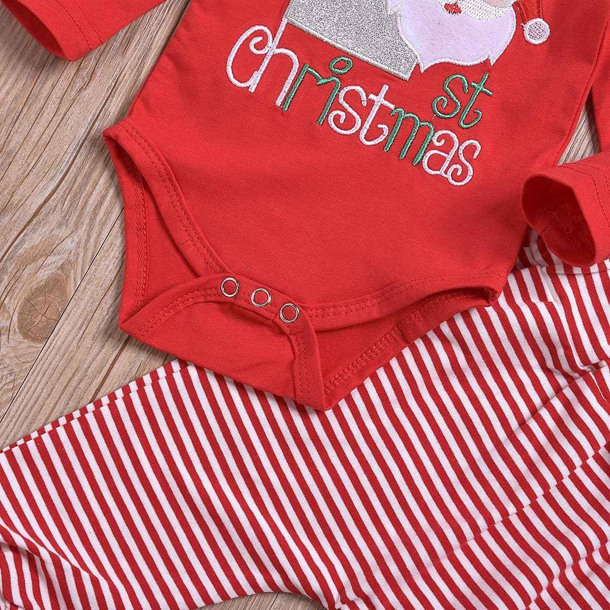DaceStar Baby Christmas Outfit Boy Girl My First Christmas Outfit Baby Christmas Outfit Christmas Baby Clothing Newborn Set Christmas Clothes Santa Romper + Trousers + Hat 0-18 Months