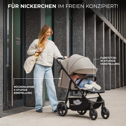 Kinderkraft TRIG 3 Kinderwagen, Kinderbuggy, Liegewagen, Sportwagen, Buggy, Zusammenklappen, Breite und tiefe Sitz, mit Liegeposition, 4 Rad Dämpfung, Große Dach, 5-Punkt-Gurt, bis zu 25 kg, Beige - Meloni2