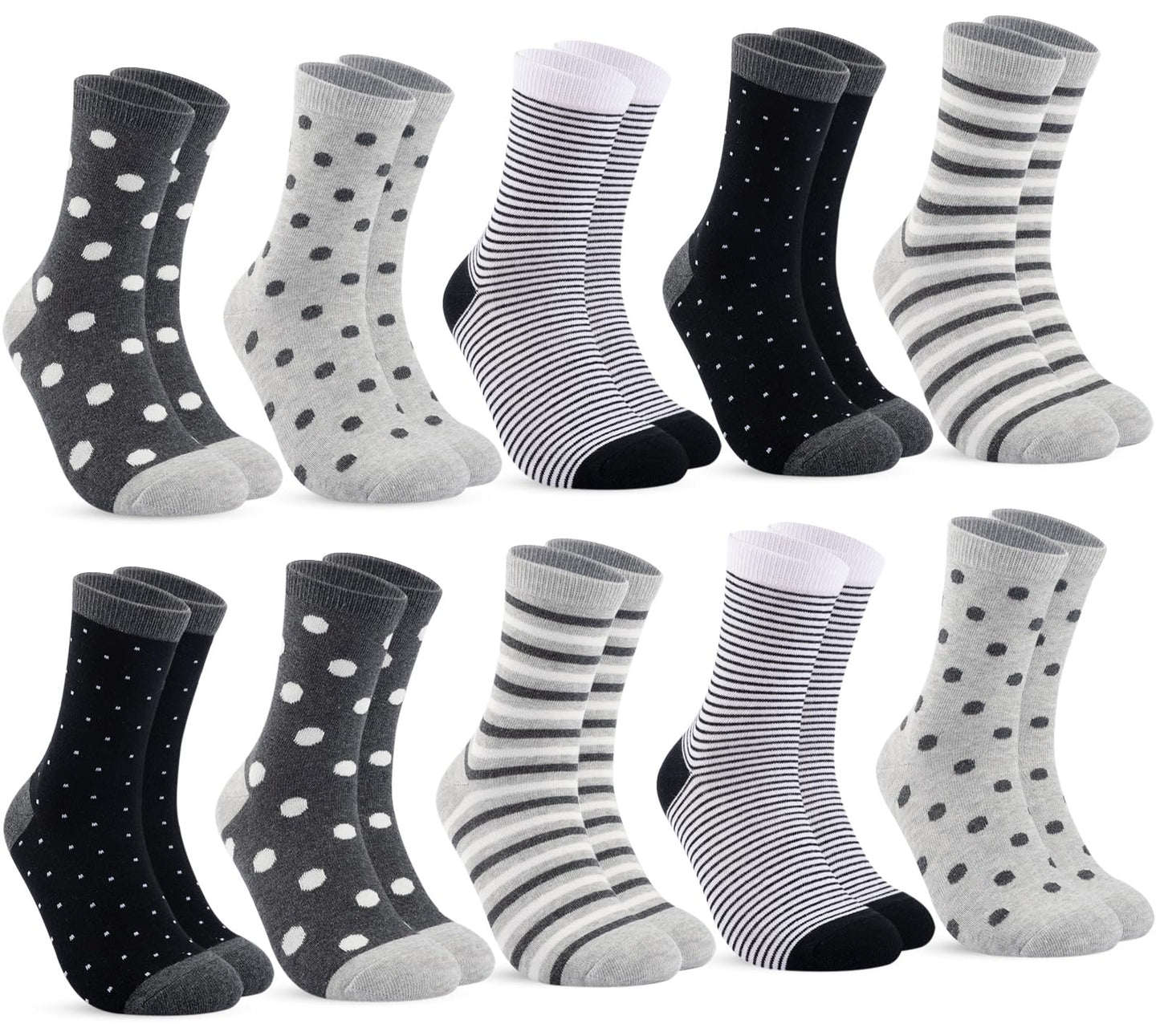 10 Paar Socken 35-38, Strümpfe Mädchen Baumwolle Lange Ringelsocken, Bunte Damensocken Baumwollsocken Mädchen mit Streifen Punkten