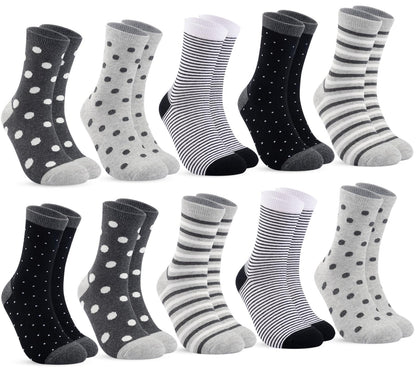 10 Paar Socken 35-38, Strümpfe Mädchen Baumwolle Lange Ringelsocken, Bunte Damensocken Baumwollsocken Mädchen mit Streifen Punkten
