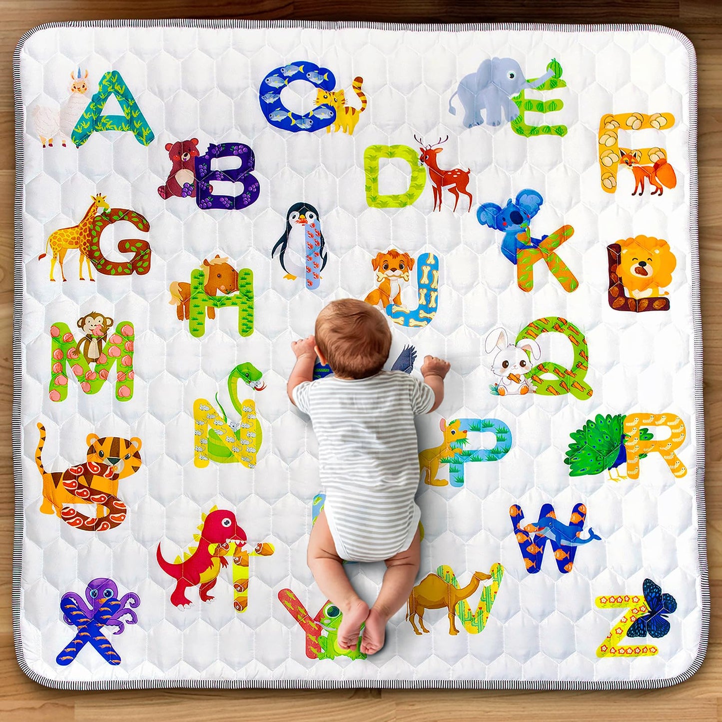 Funsland crawling carpet for babies, non-slip baby play mat, non-toxic 127x127cm, cotton animal crawling mat for babies, foldable with a height ruler, children's play mat for indoors/outdoors/fences 