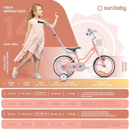 sun baby Mädchenfahrrad 12, 14 und 16 Zoll Radgröße Heart Bike zur Auswahl, mit Abnehmbarer Schubstange, Kinderfahrrad für Mädchen von 2 bis 6 Jahre