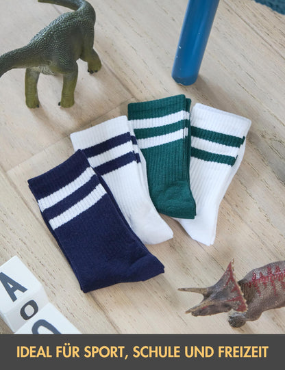 Basic Treasure 4 Paar Sportsocken Kinder, Kindersocken Baumwolle, Kinder Socken Jungen und Mädchen, Tennissocken