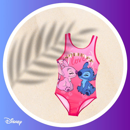Disney Stitch Mädchen Badeanzug, Motiv Stitch und Engel Einteiliger Badeanzug, Kinder Schwimmbadeanzug, Größen 6 bis 12 Jahre