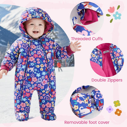 Baby Romper with Hood, Snowsuits with Gloves and Booties, for Toddlers, Fleece Cotton Romper for Toddlers, Boys and Girls, Warm Jumpsuit, Winter Jacket, 6-9 Months