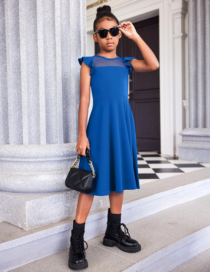 Arshiner Girls Dress Summer Dress Ruffle Short Sleeve Mesh A Line Casual Party Dresses with Pockets Kids Dresses for 6-13 Years 