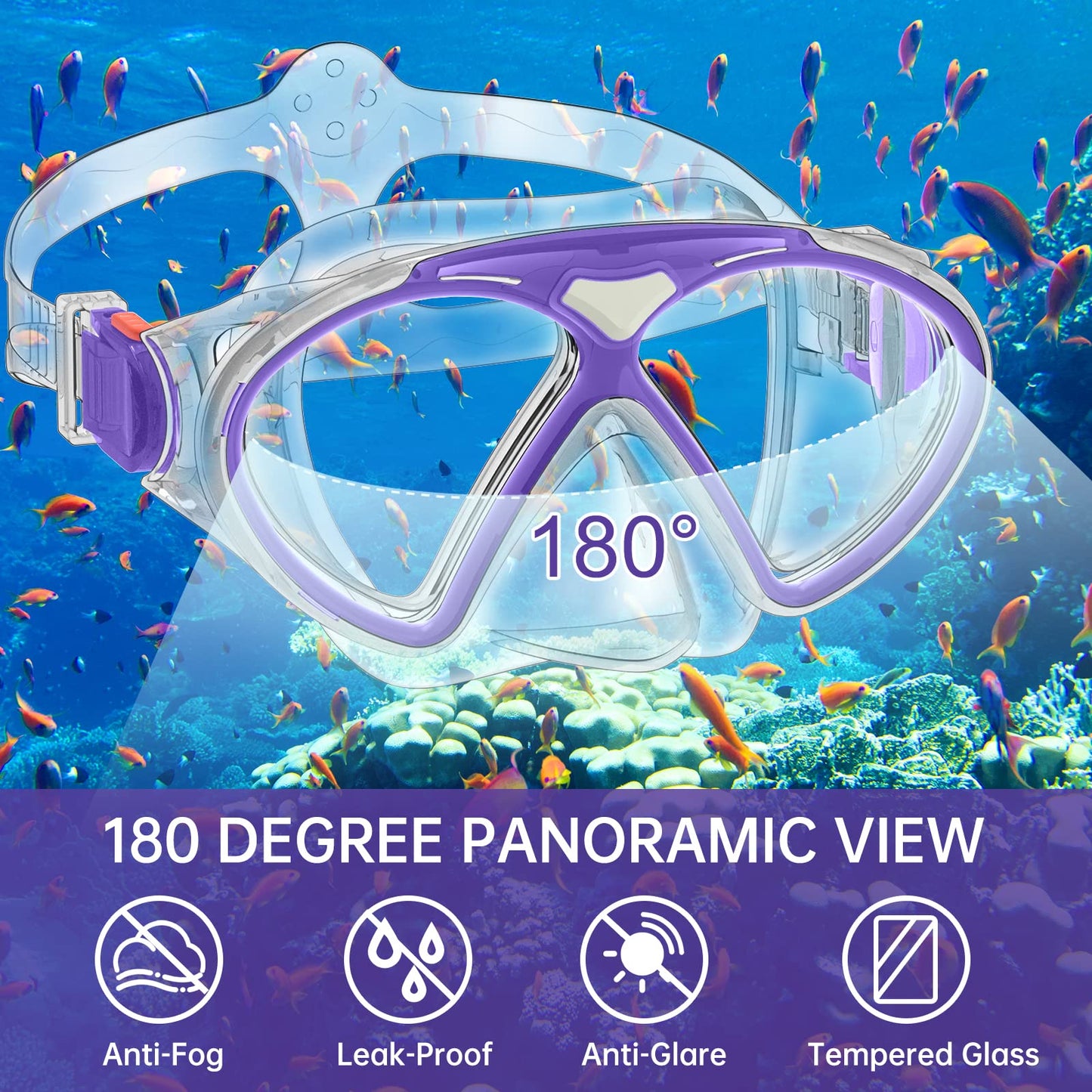JEMULICE Taucherbrille Kinder, Schwimmbrille Kinder Schnorchelmaske für Jungen Mädchen, Tauchmaske mit Nasenabdeckung 180°Panorama HD Anti Nebel Anti-Leck Schwimmmaske für Kinder 4-16 Jahre