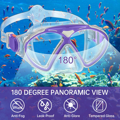 JEMULICE Taucherbrille Kinder, Schwimmbrille Kinder Schnorchelmaske für Jungen Mädchen, Tauchmaske mit Nasenabdeckung 180°Panorama HD Anti Nebel Anti-Leck Schwimmmaske für Kinder 4-16 Jahre