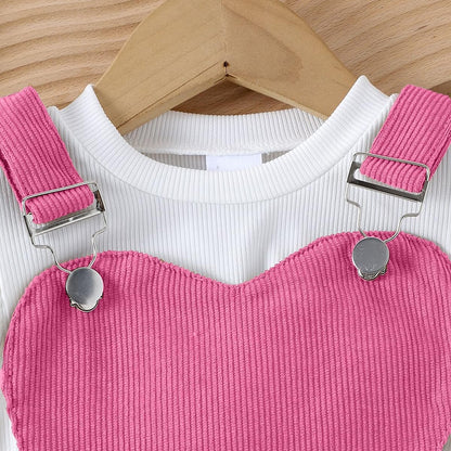 Baby Mädchen Sommer Outfits Rüschen Kurzarm Ripptop+ Blumen/Herzmuster Overalls Shorts Mit Tasche Süßes 2-Teiliges Kleidungsset