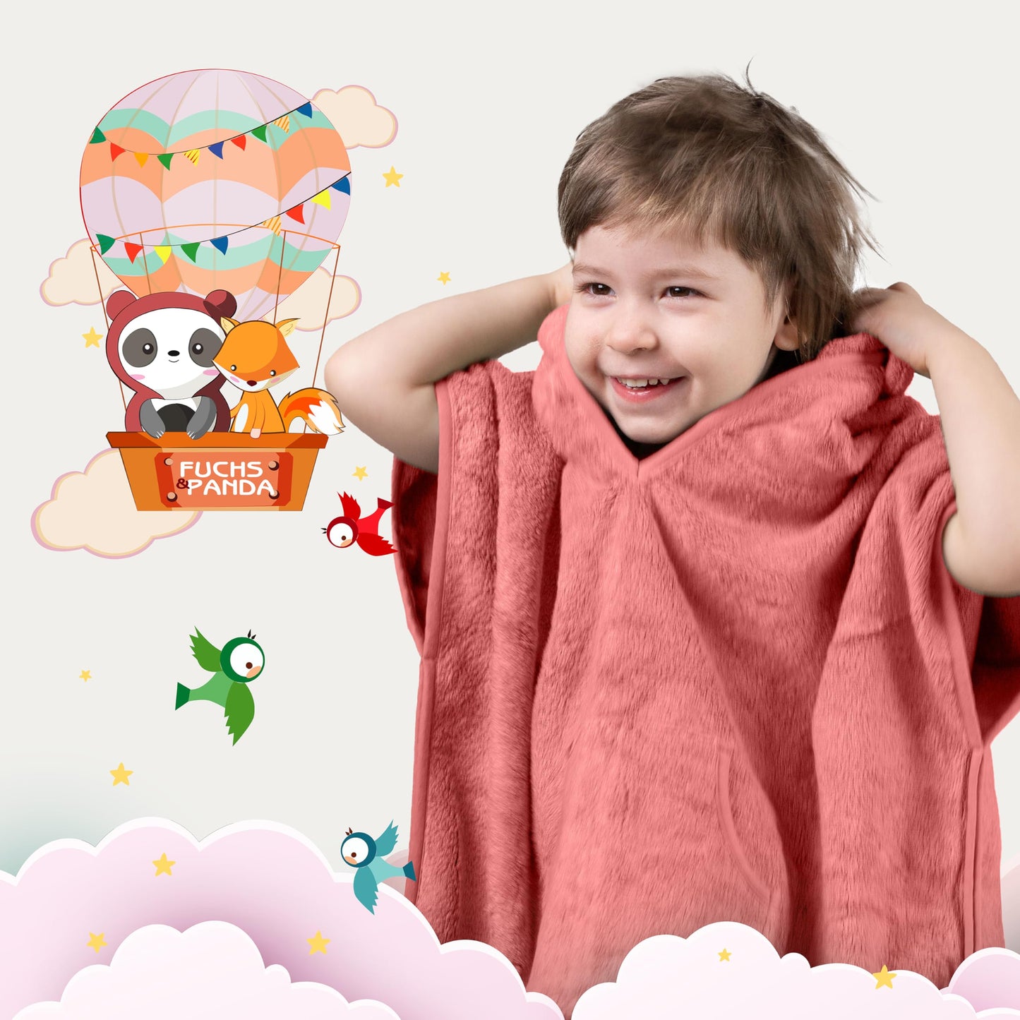 Fuchs&Panda® Badeponcho Kinder EXTRA warm, weich & kuschelig (100% Bambus) | Badeponcho Baby | Handtuch Poncho Kinder mit toller Geschenkverpackung (Kupfer-grün)