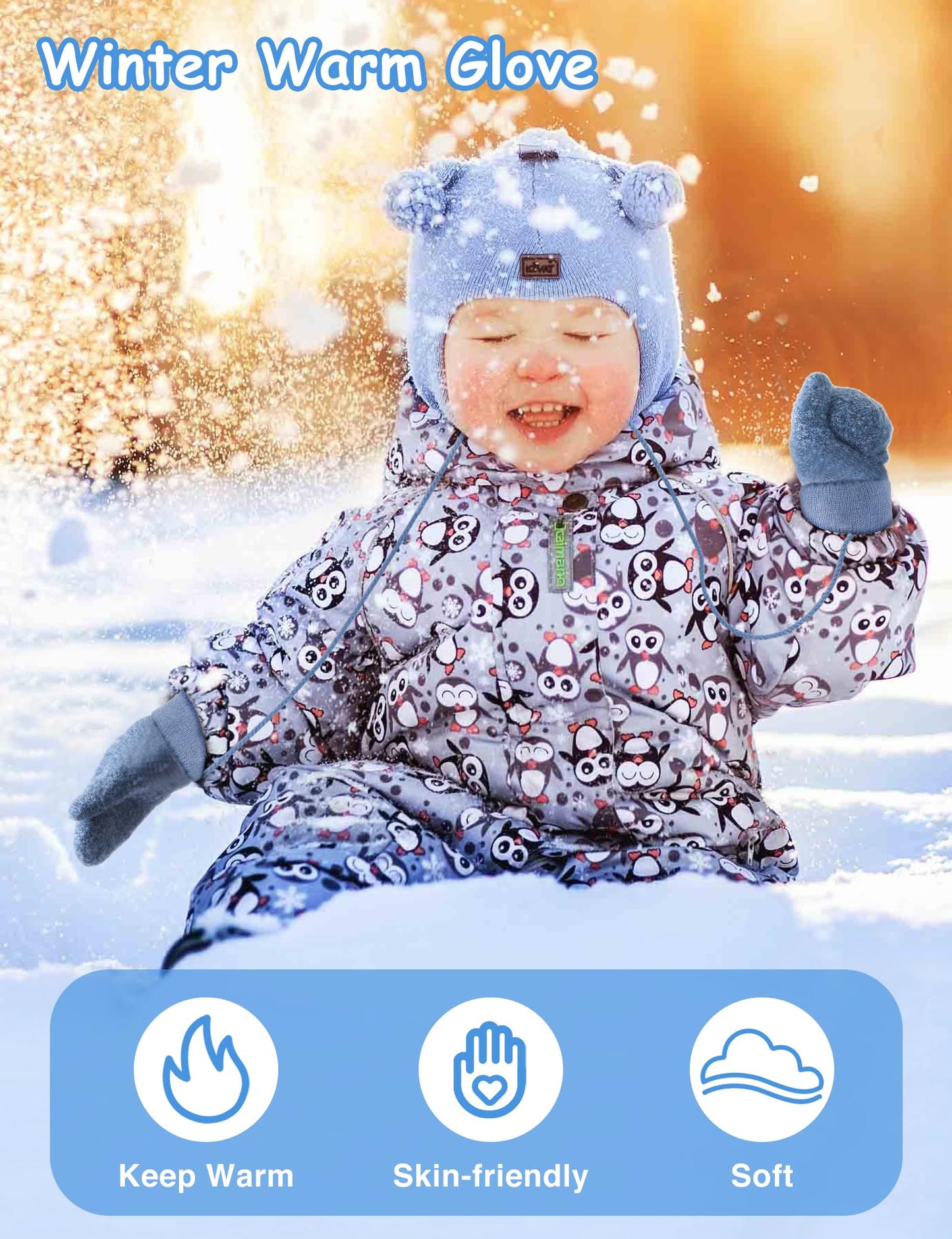 Becellen Baby Handschuhe Fäustlinge Winter, Kinder Warm Strickhandschuh Weich Niedlicher Handschuhe mit Schlüsselband für 0-3 Jahre Mädchen Junge